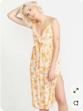 Volcom Yellow/Cream Womens My Moon and Starz Midi Dress, Size Medium